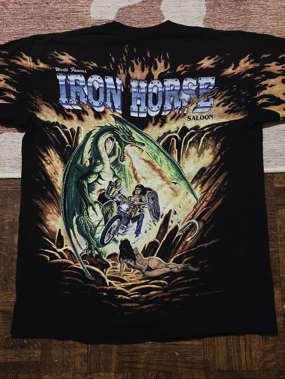 1995 Iron Horse Saloon Vintage Harley Davidson Biker Dragon Flames Shirt  Sz L